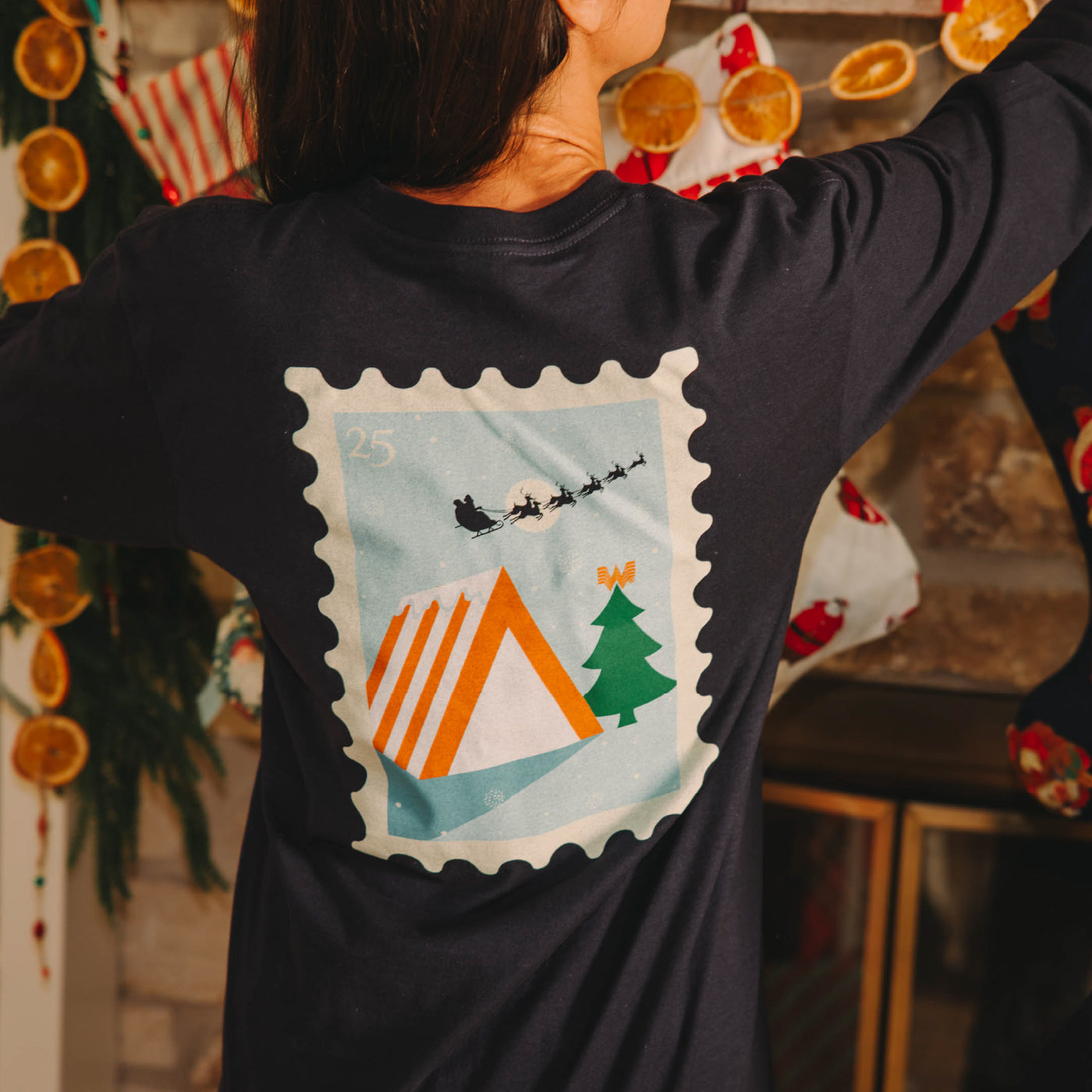 Navy Holiday Stamp Long Sleeve Tee - Image 2